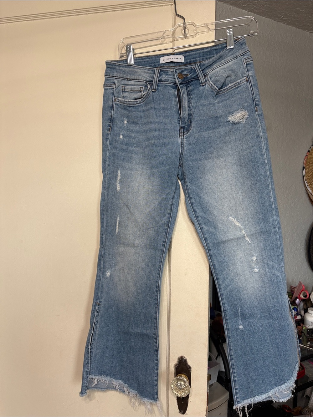Flying Monkey Light Blue Distressed Flare Jeans